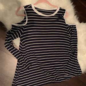 Navy and white striped cold shoulder top